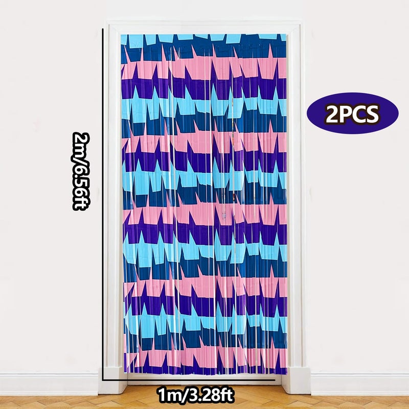 partyzoa Video Game Foil Fringe Curtains Backdrop Birthday Party Decorations, 2 Pack 3.28 x 6.56 Ft Purple Blue Pink Tinsel Streamer Photo Booth Props for Boys Gaming Baby Shower Party Decor Supplies Favors - Image 2
